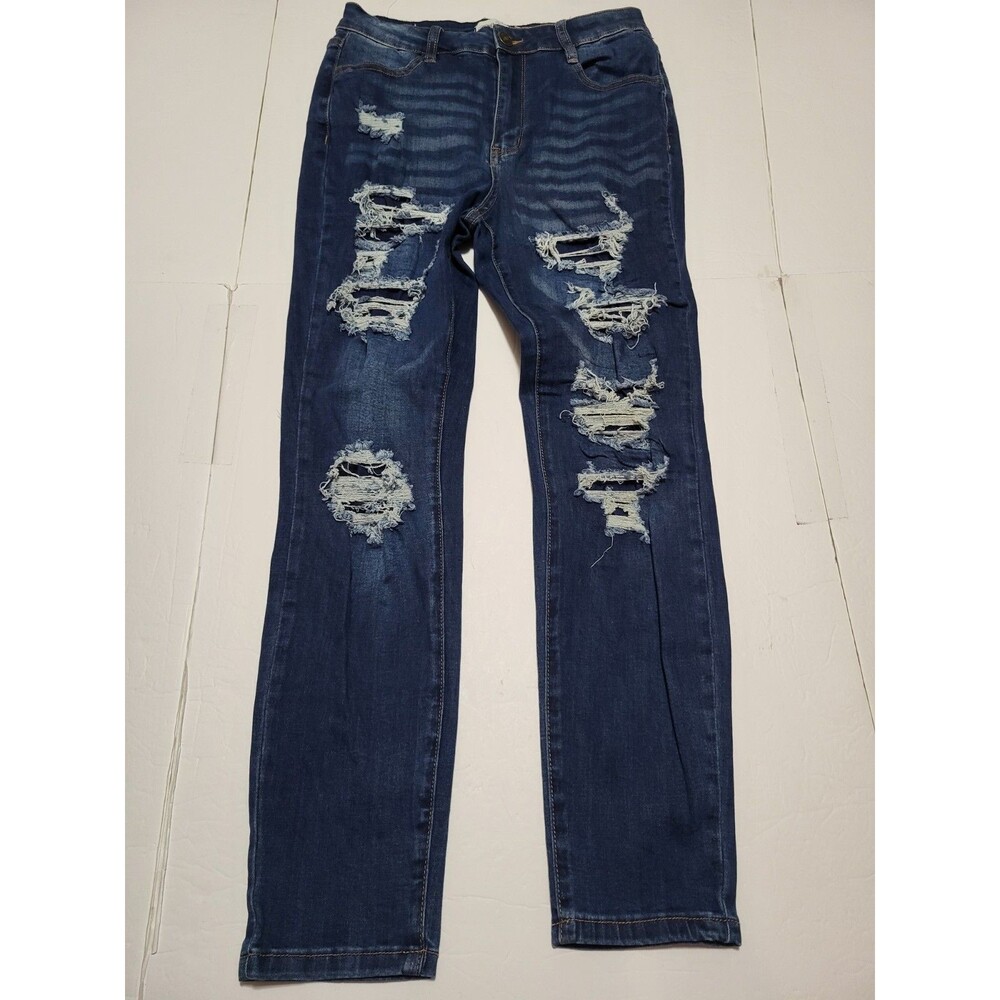 rue 21  Curvy High Rise Denim Blue Skinny Distressed Jeans Size Women's 8